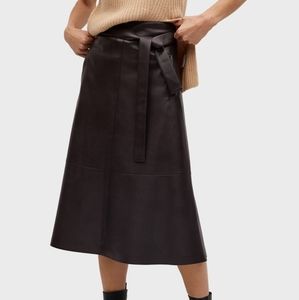 Faux Leather Belted Midi Skirt